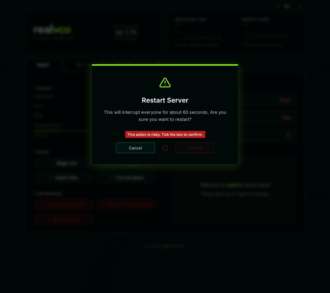 Restart Server confirmation dialog