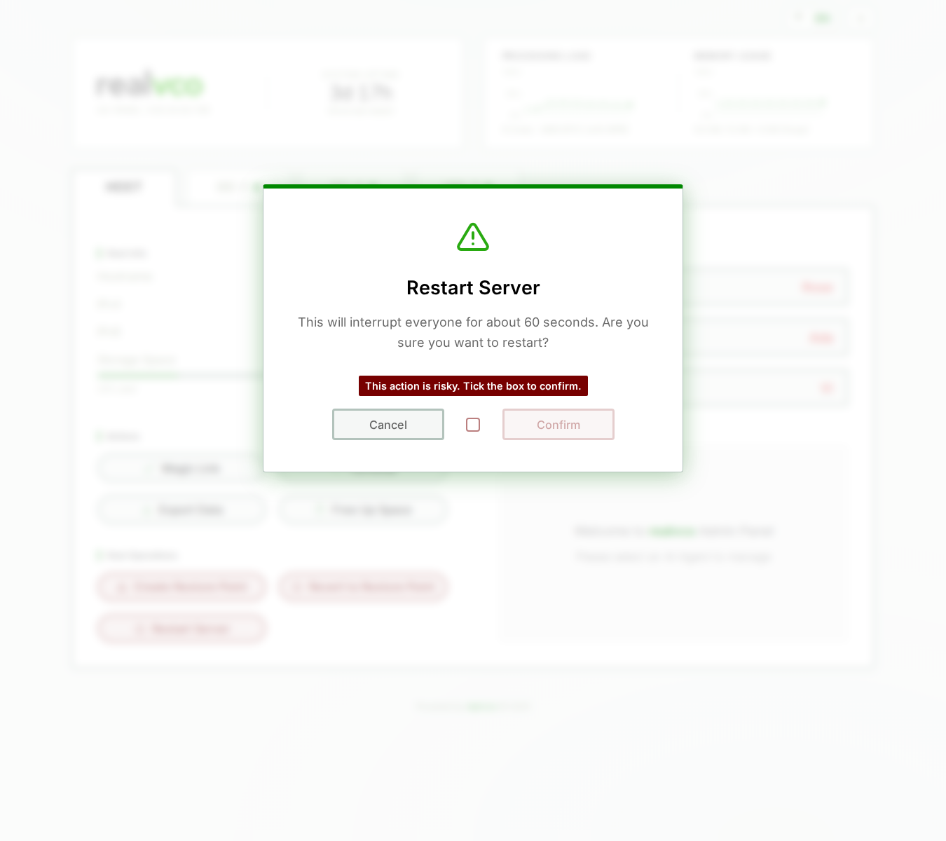 Restart Server confirmation dialog