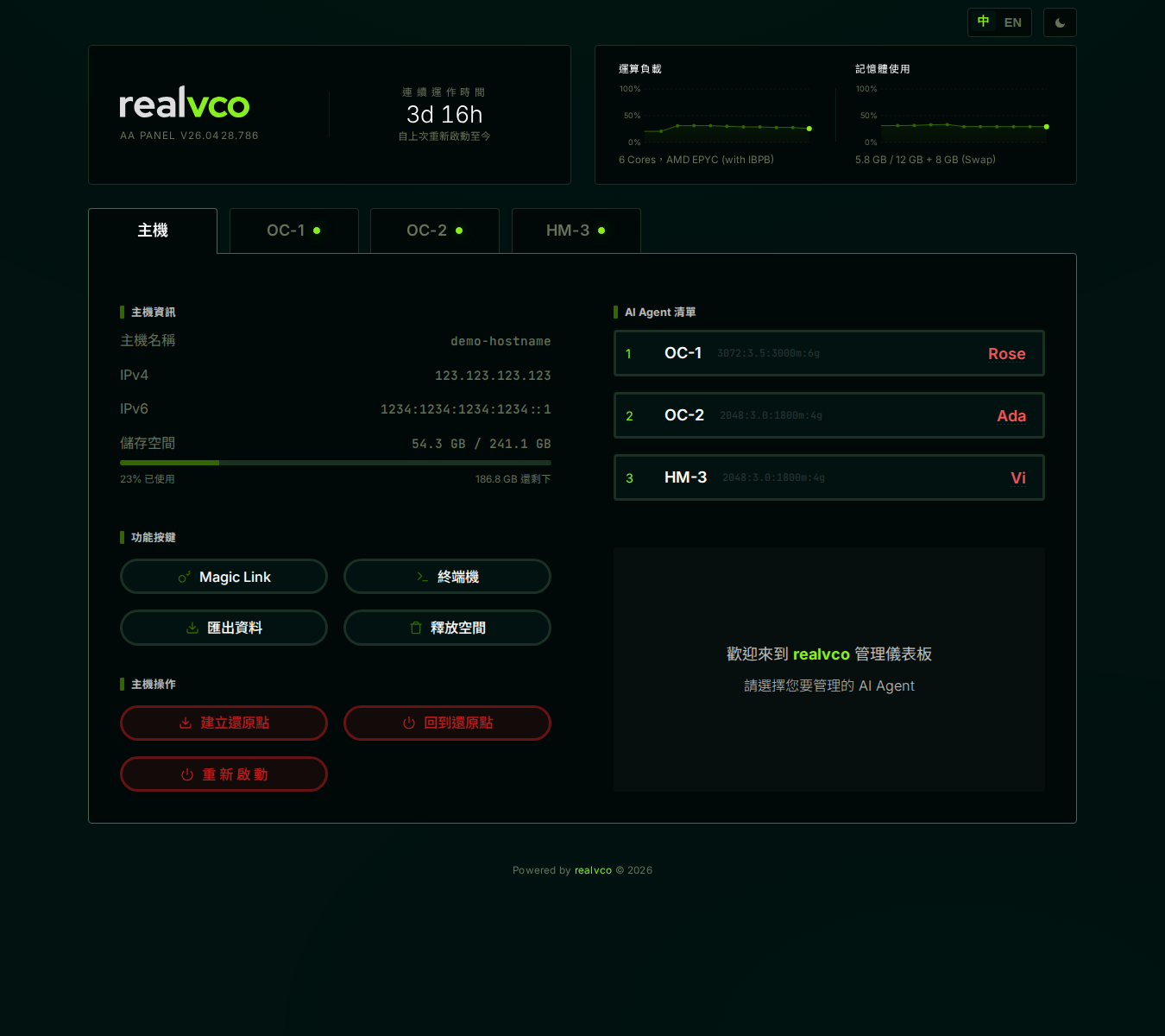 MAIN 分頁右欄的 AI Agents 列表